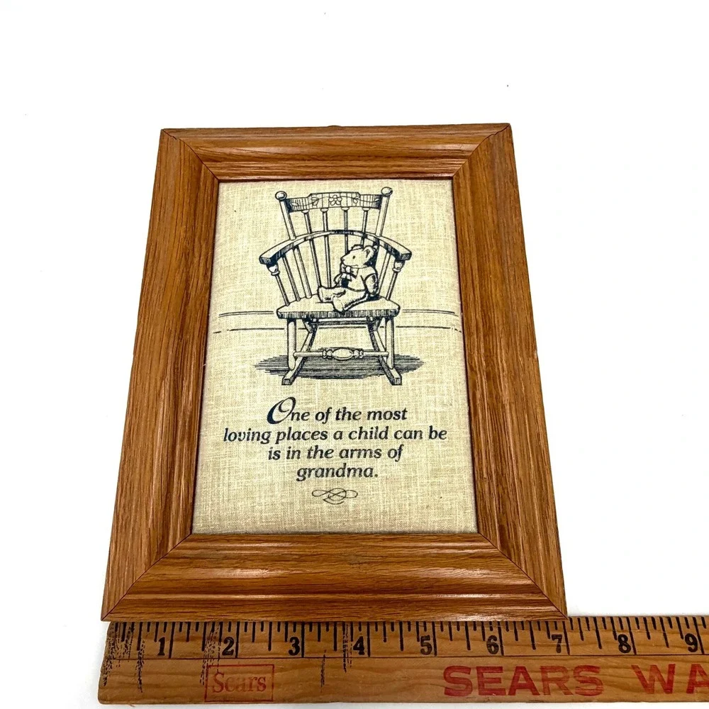 Grandma Fabric Wall Art 7.5x9.5 Brown Wood‎ Frame Vintage Style